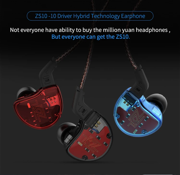 KZ ZS10 10 драйверов 1 балановая арматура+ 4 динамических драйвера 1BA+ 4DD HIFI музыкальный монитор Студия DJ наушники с глубоким басом