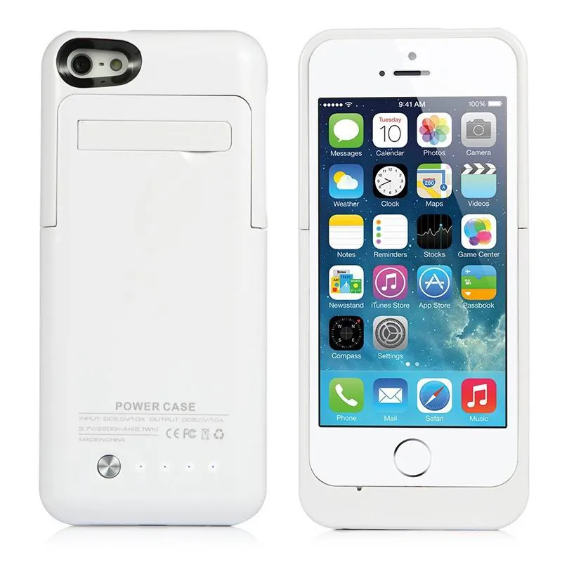 200pcs 2200mAh For Iphone 5 5S Power Case External Portable Emergency Battery Backup Charger Power Bank Cover For Iphone5 SE