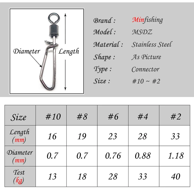 Minfishing 25 ~ 50 pcs Rolling Swivel Stainless Steel Fishing Swivel Snap  Connector Fishing Hook Accessories