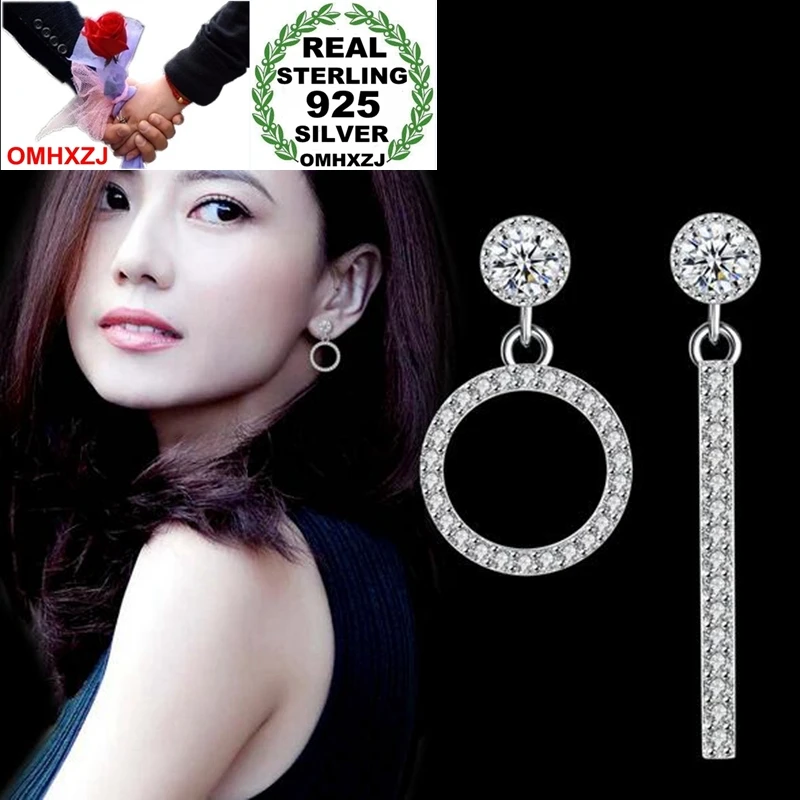 

OMHXZJ Wholesale Geometric Asymmetry Fashion joker OL Style for Woman Gift Round Linear 925 Sterling Silver Stud Earrings YS267