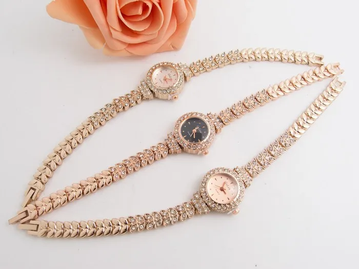 Новая Мода Стразы браслет из розового золота часы для женщин дамы кристалл платье кварцевые наручные часы Relojes Mujer G-022