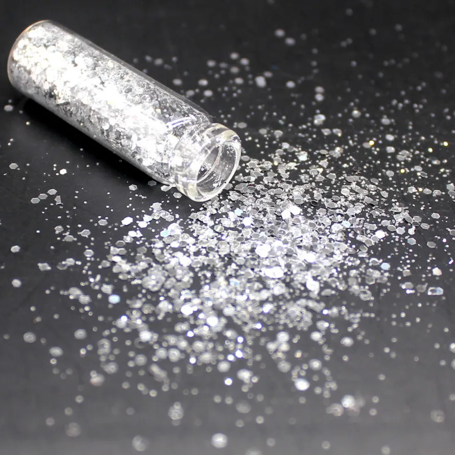 

1 Bottle Silver Holographic Sequins Glitter Shimmer Diamond 12 Colors Eye Shiny Skin Highlighter Face Body Glitter Festiva #001