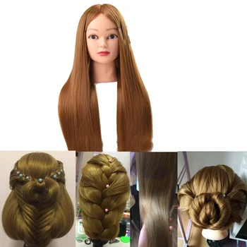 

24inch Golden Hair Mannequin Head Training Hairdressing Doll Heads Model with Clamp Stand Practice Salon Doll Head Hair Styling
