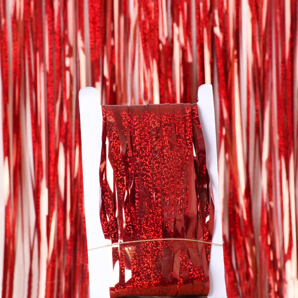 2 м 3 м 4 М Металлическая Лазерная Фольга занавеска блестящая мишура бахрома кисточка День рождения Свадебная вечеринка фон стенд украшения реквизит для фотосессии - Цвет: Red