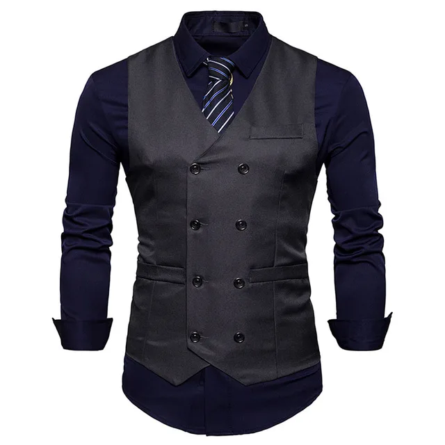 Men's Classic Double Breasted White Suit Vest Gilet Costume Homme 2018