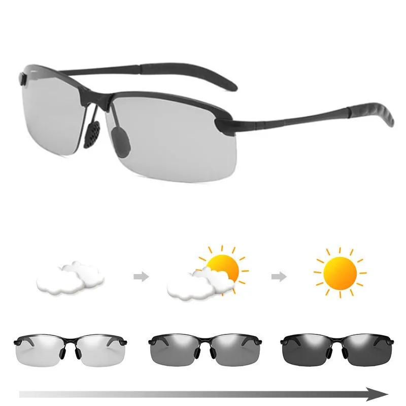 Фотохромные солнцезащитные очки, Мужские поляризационные очки-хамелеоны, мужские солнцезащитные очки, меняющие цвет, солнцезащитные очки для дня, ночного видения, для вождения, антибликовые очки - Цвет линз: Black