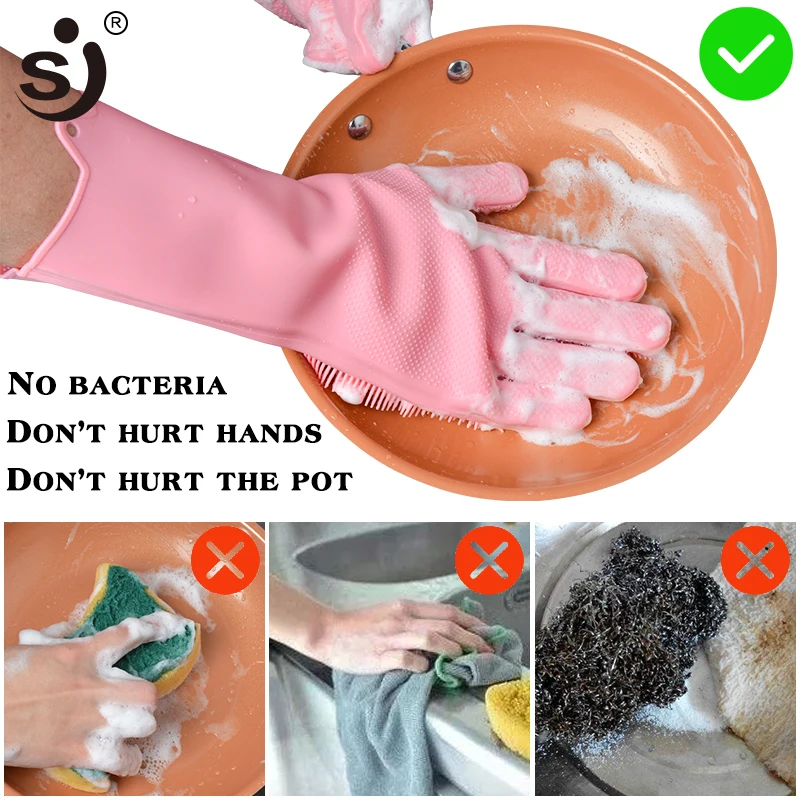 Kitchen Silicone Cleaning Gloves Magic Silicone Dish Washing Gloves Easy Household Silicone Scrubber Rubber Cleaning Gloves 2