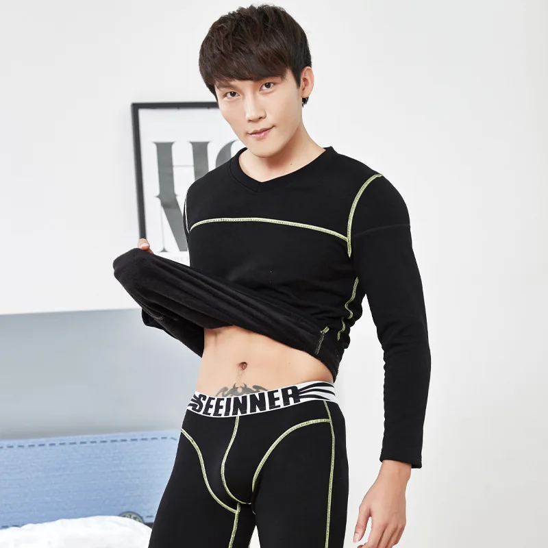 Men warm underwear velvet padded Thermal Underwear Sets Winter Warm Men