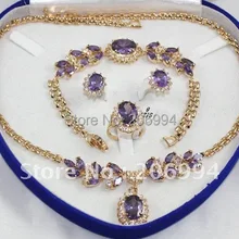Популярный сиреневый циркон ожерелье со стразами кулон браслет кольцо Модный Ювелирный Набор#28
