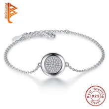 Простой стиль 925 стерлингового серебра счастливый круглый кристалл браслет Регулируемая модная цепь со звеньями браслеты CZ ювелирные изделия для женщин подарок