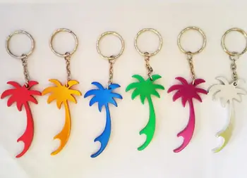 

500 pcs/lot palm tree shape keychains customed printed logo beer can bottle opener key ring promotion gift free shipping