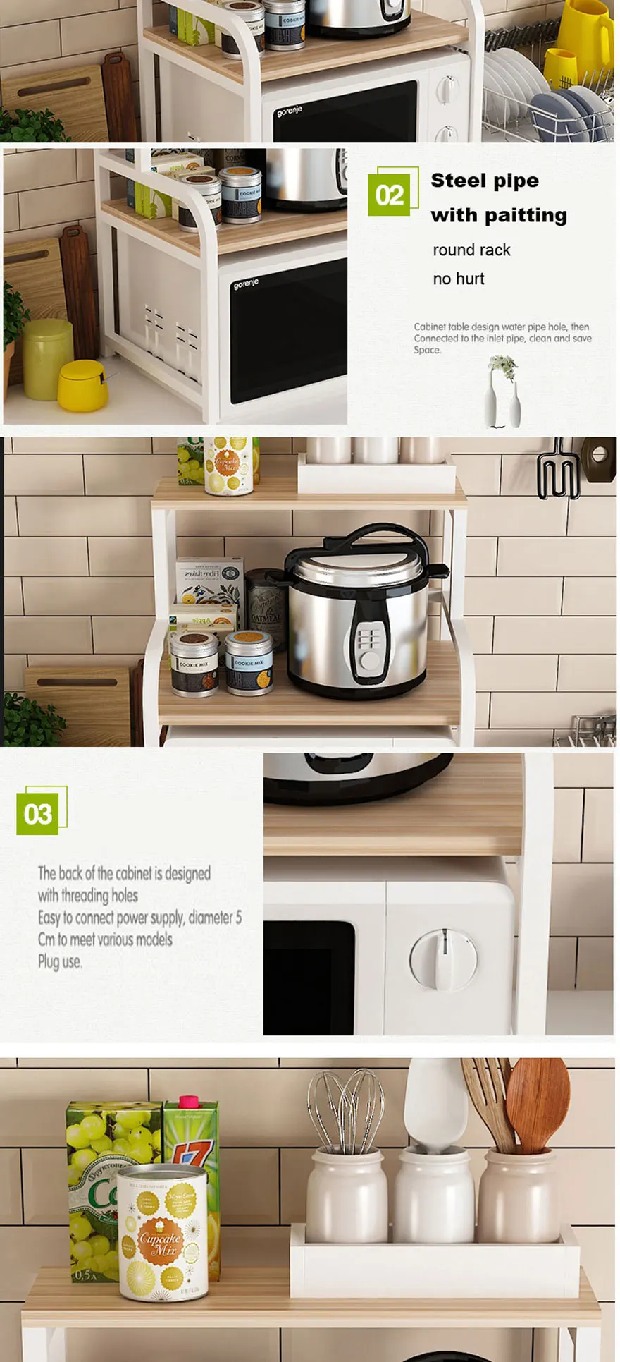 Новая напольная вешалка-органайзер Cocina, кухонная стойка для хранения, двухслойная полка для микроволновой печи, металлическая, не складывающаяся, экологичная