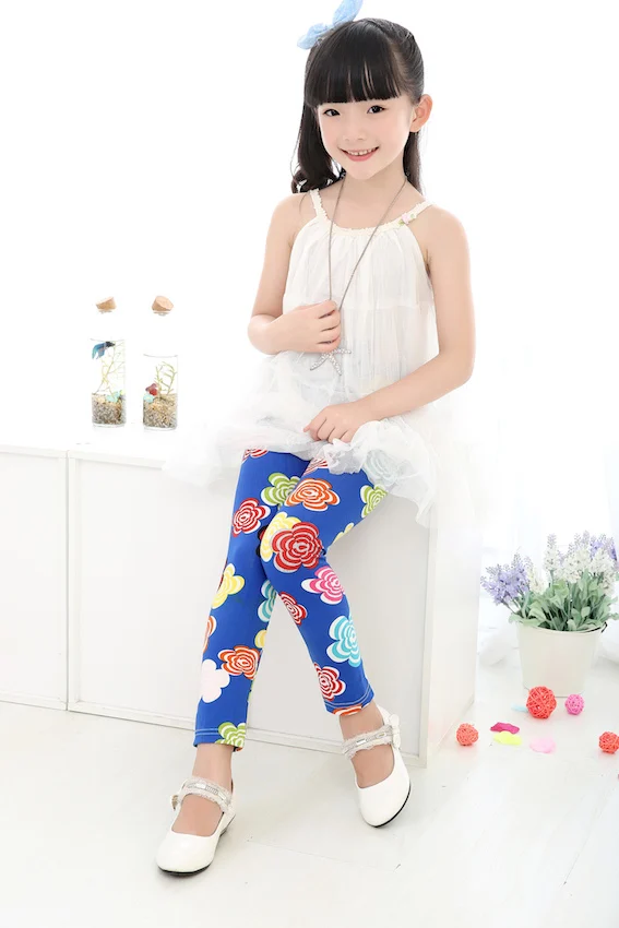 Милые корейские штаны с цветочным принтом ярких цветов для детей 2-7 лет, милые леггинсы бабочки для маленьких девочек, розничная