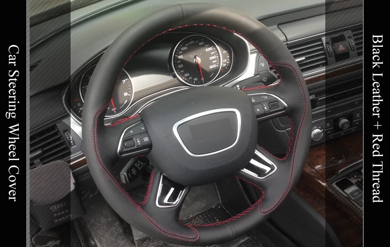 Lqtenleo DIY автомобиля рулевое колесо Крышка черный кожаный чехол для Audi Q7 2012- Q3 Q5 2013- A4(B8) A6(C7