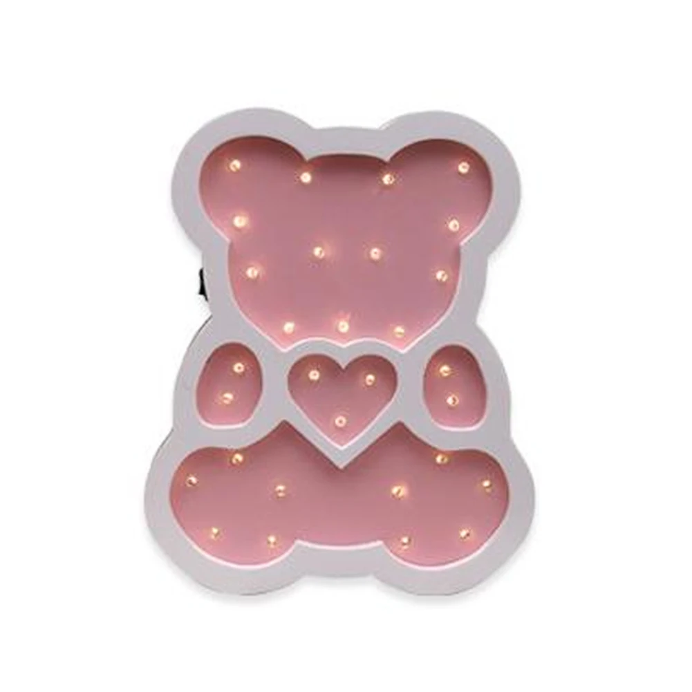 

Battery Operated Cartoon Kids Hanging Children Bedroom Atmosphere Gift Wall Bedside Lamp Wooden Bear Night Light Decorative