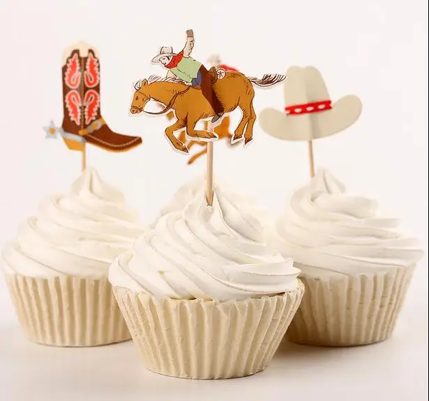 24 Pcs Cowboys Theme Parti Fournitures Bande Dessinee De Petit Gateau Toppers Pick Enfant Garcon Fete D Anniversaire Decorations Aliexpress