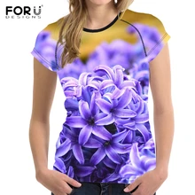 FORUDESIGNS/женские футболки с объемным принтом в виде гиацинта, модные топы с короткими рукавами, футболка, одежда для фитнеса, футболка с круглым вырезом для девочек