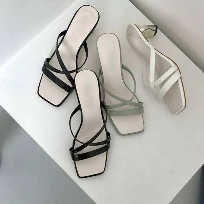 

Boussac Strange Metal High Heel Women Sandals Narrow Band Vintage Slipper Sandals Slip on Solid Holiday Shoes Women SWC0606