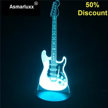 Гитара Иллюзия 3D ночник 3D свет Электрический светодиодный 7 цветов Изменение USB сенсорный датчик настольная лампа скидка 50