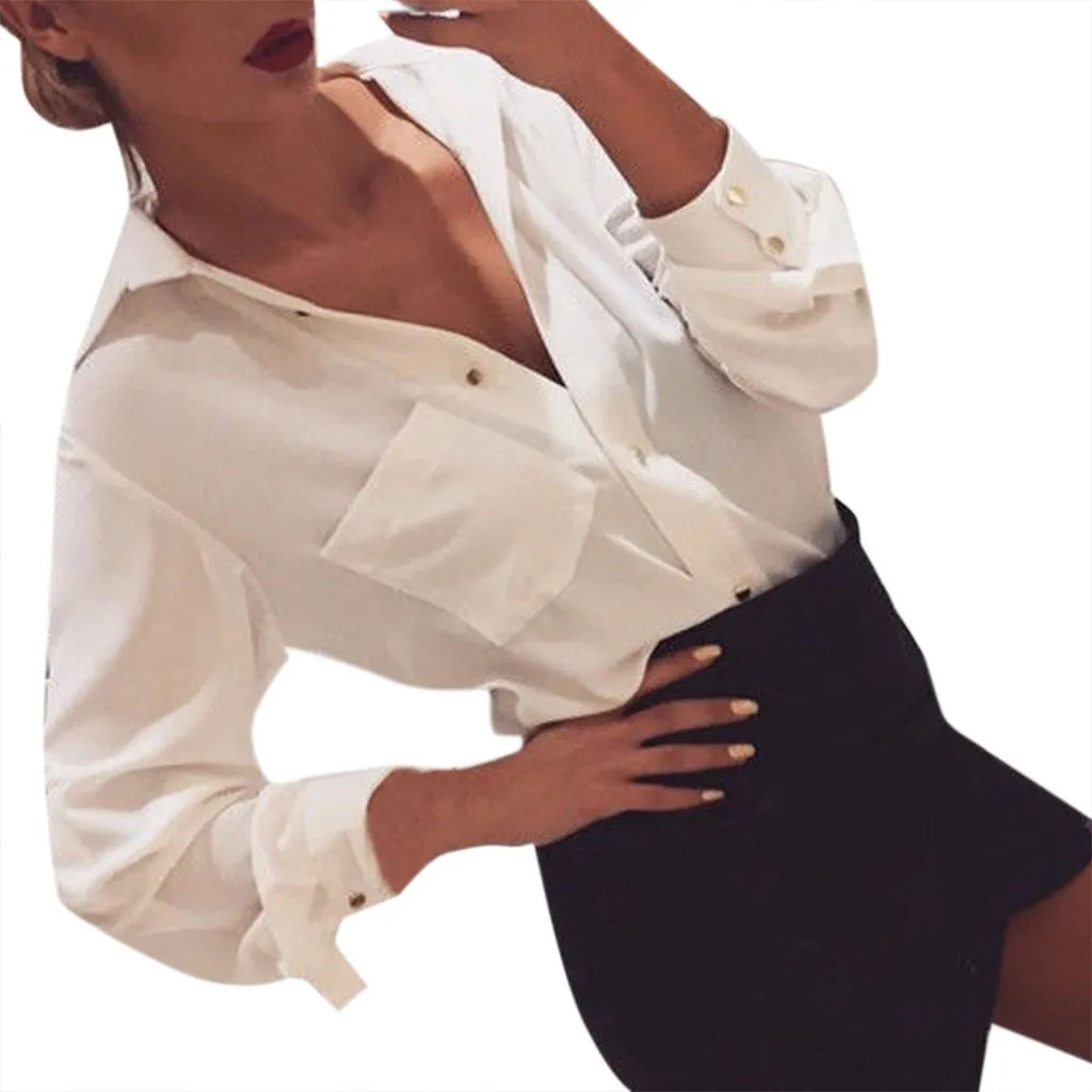 

Women's Long Sleeve Button White Top Women's Leopard Print Shirt Top