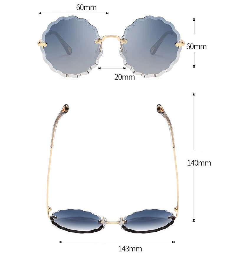 Круглые Солнцезащитные очки женский металлический трафарет в форме цветов линзы без оправы Модные индивидуальные морские градиентные линзы UV400