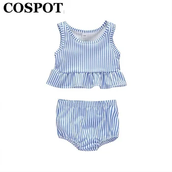 

COSPOT Girl Summer Swimsuit Newborn 2Pcs Swim Suit Shorts+T Shirt Baby Striped Swim Wear Set Baby Girl Clothes 2019 New 30