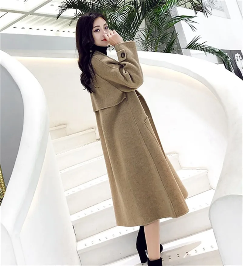 Осенне-зимнее женское Шерстяное Пальто, длинное элегантное шерстяное пальто, свободная шерстяная куртка, плотное женское базовое пальто, большие размеры