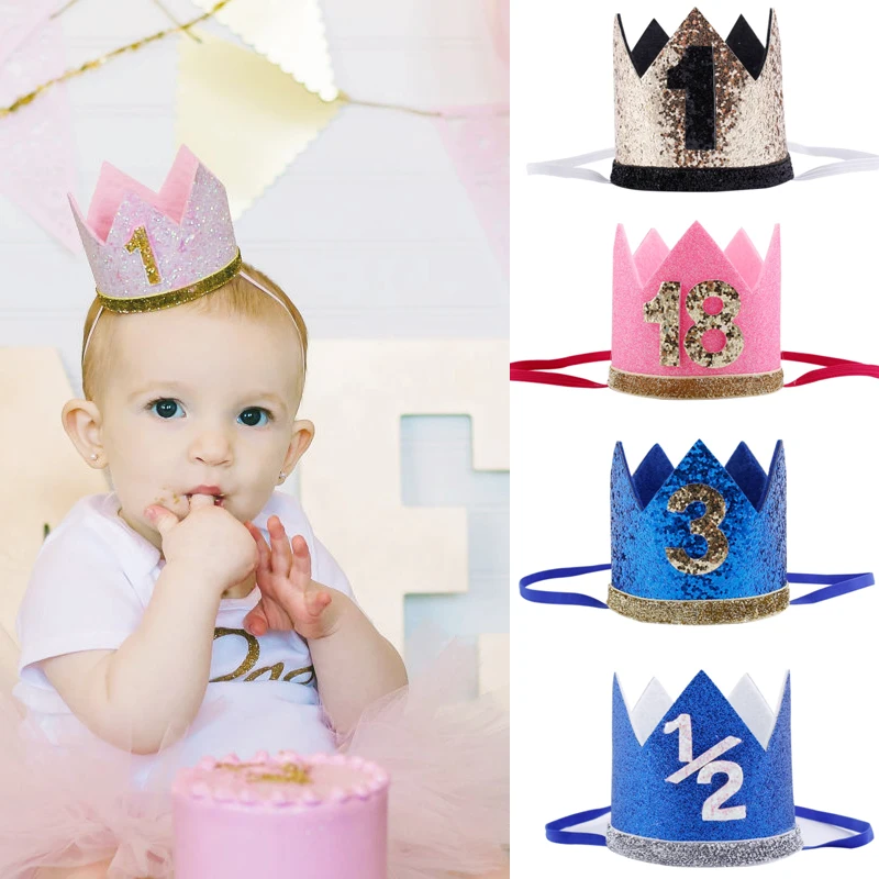 Счастливые шляпы для празднования первого дня рождения, декоративная крышка, один праздничный колпак, корона принцессы, 1-й 2-й 3-й год, детский аксессуар для волос