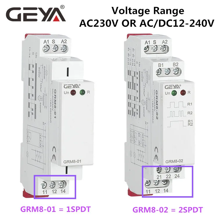 

10PCS GEYA GRM8 Din Rail Electronic Latching Relay Memory Relay Impulse Relay SPDT 16A Step Relay AC230V OR AC/DC12-240V