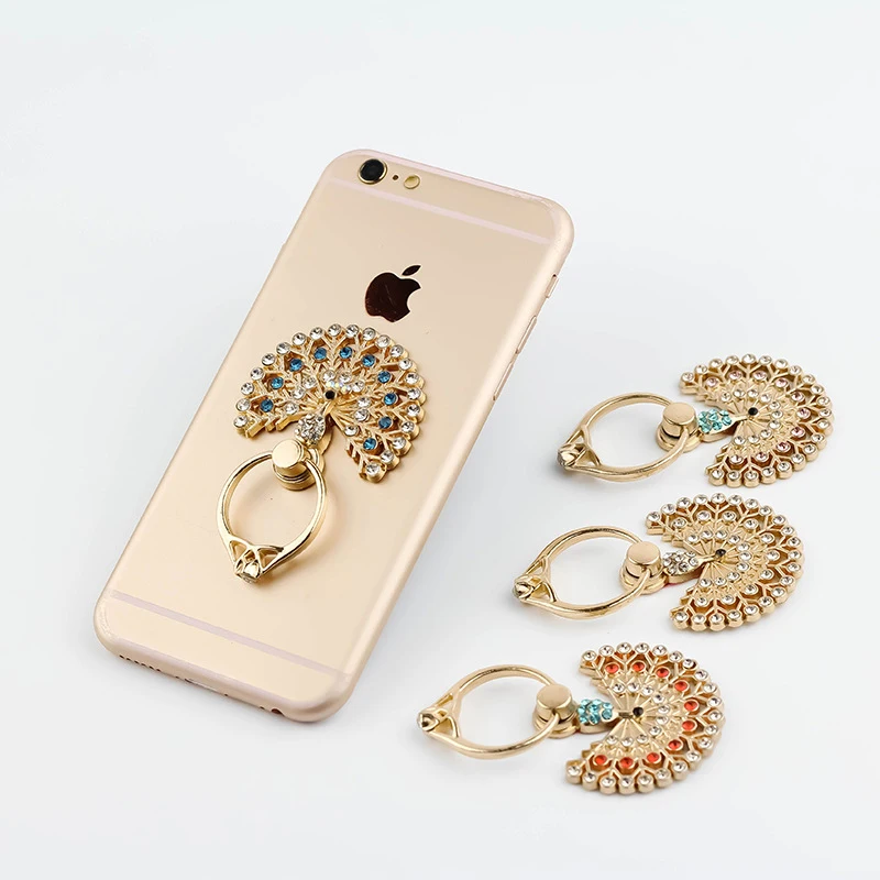 SC49 Universal Luxury Peacock Diamond Finger Ring Phone Holder Mount For iPhone 5 5s 6 6s Samsung Mobile Phones Tablet Dock