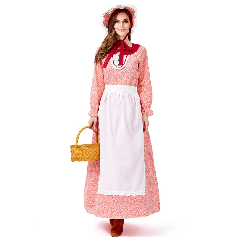 

Umorden Red Floral Colonial Pioneer Costume for Women Teen Girls Farm Prairie Dress Cosplay Halloween Party Carnival Costumes