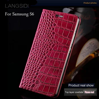 

Luxury brand mobile phone case genuine leather crocodile Flat texture phone case For Samsung Galaxy S6 handmade phone case