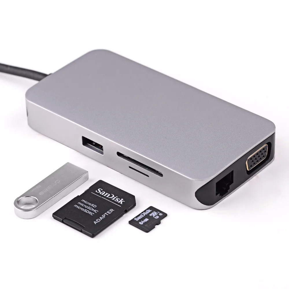 Type C to HDMI+VGA+RJ45+USBX3+Audio+C-08