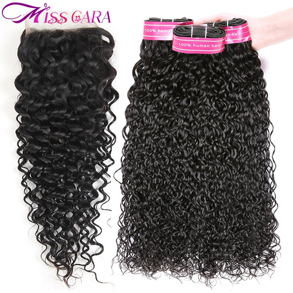 Peruvian Water Wave 3 4 font b Bundles b font With Free Middle Part Closure 100