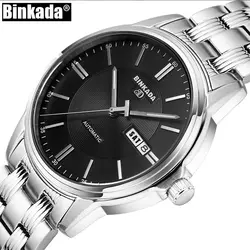Элитный бренд бизнес часы классические простые BINKADA автоматический календари для Мужчин Скелет деловые часы повседневное для