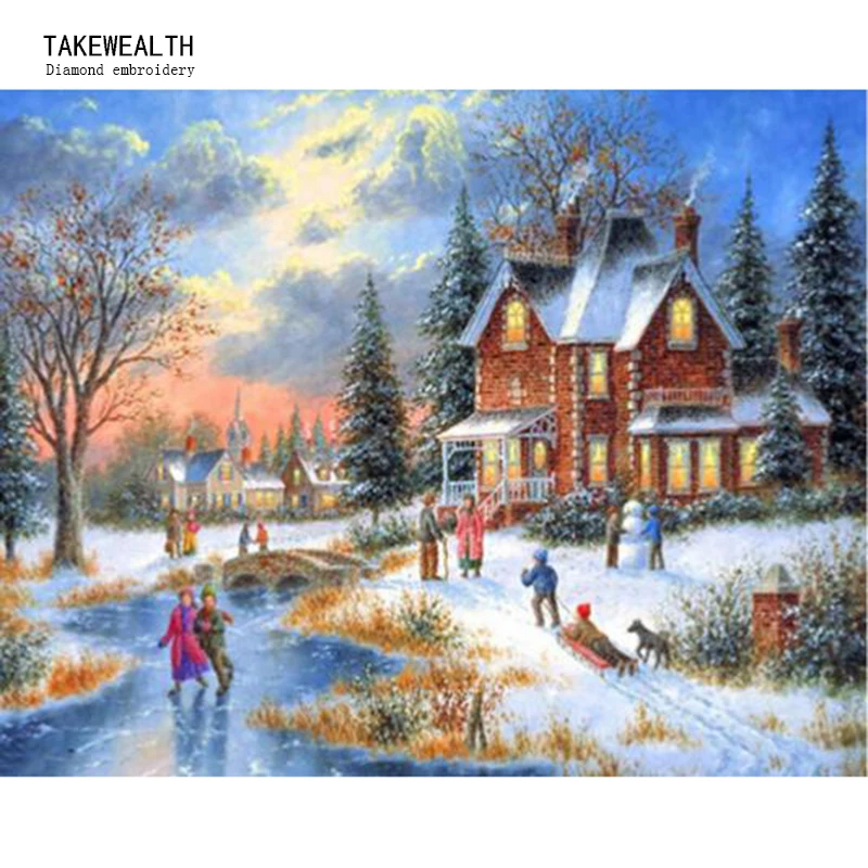 DIY Diamond Painting Winter Landscape Full round Diamond Embroidery 5D