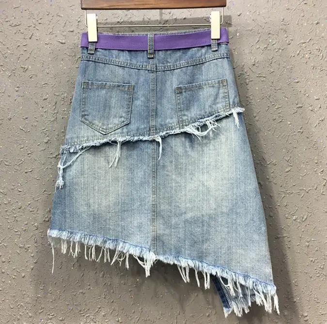 Летняя модная женская джинсовая юбка с неровными дырками и кисточками, женская модная Облегающая джинсовая юбка в стиле хип-хоп, трапециевидная юбка размера плюс 2XL