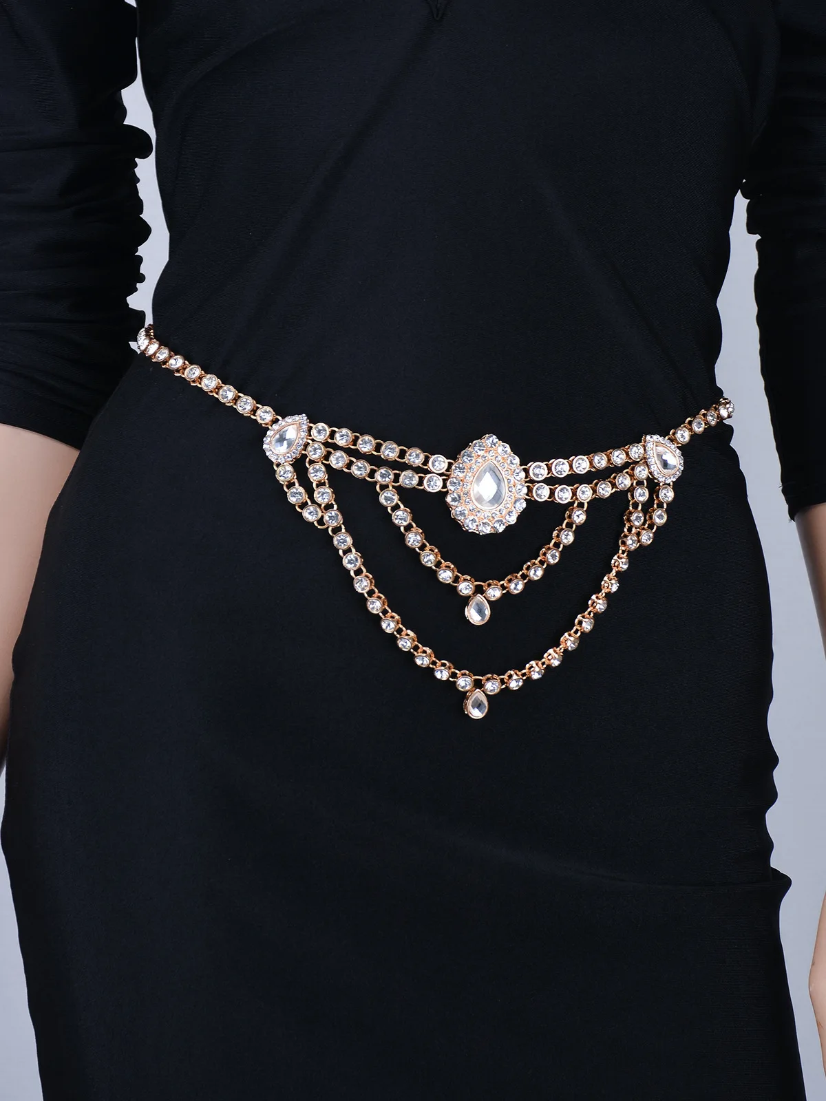 Vintage Women drop Design back Clasp Stretch Metal Waist Belt Skinny