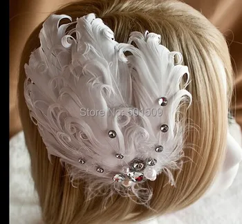 

Free shipping white curve feather rhinestone stage headwear/hair decoration