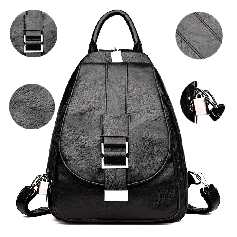 

2019 New Women Leather Backpacks Vintage Shoulder Bag Winter Female Backpack Ladies Travel Backpack Mochila School Bags For Girl