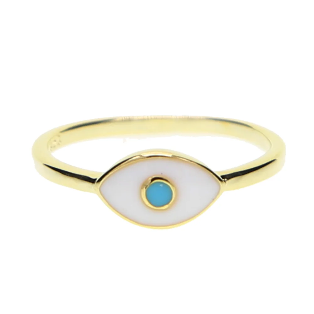 

2018 Cheap wholesale jewelry white enamel eye gold filled delicate turkish evil eye single blue stone lucky girl rings