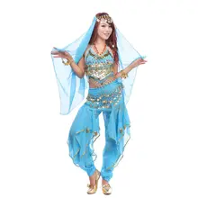 2016 Oriental Bollywood Indian Dress 3PCS Pants&Hip Scarf Belt&Top Belly Dance Costume Set Chiffon Vestidos Phnom Penh Bloomers