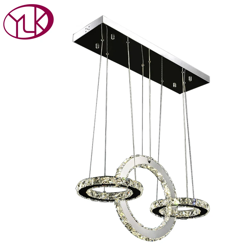 

Youlaike Modern LED Chandelier 3 Rings Kitchen Crystal Lamps Rectangle Hanging Lighting Fixtures Dining Room Cristal Lustre