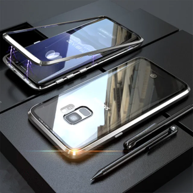 Aluminum Metal Magnetic Adsorption Flip Phone Case For Samsung Galaxy S8 S9 Plus S7 Edge Note 8 Magnet Alloy Frame Back Cover