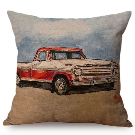 Vintage Car Style Print Cotton Linen Home Decorative Throw Pillow Case Living Room Nostalgia Restaurant Decoration Cushion Cover K93-4