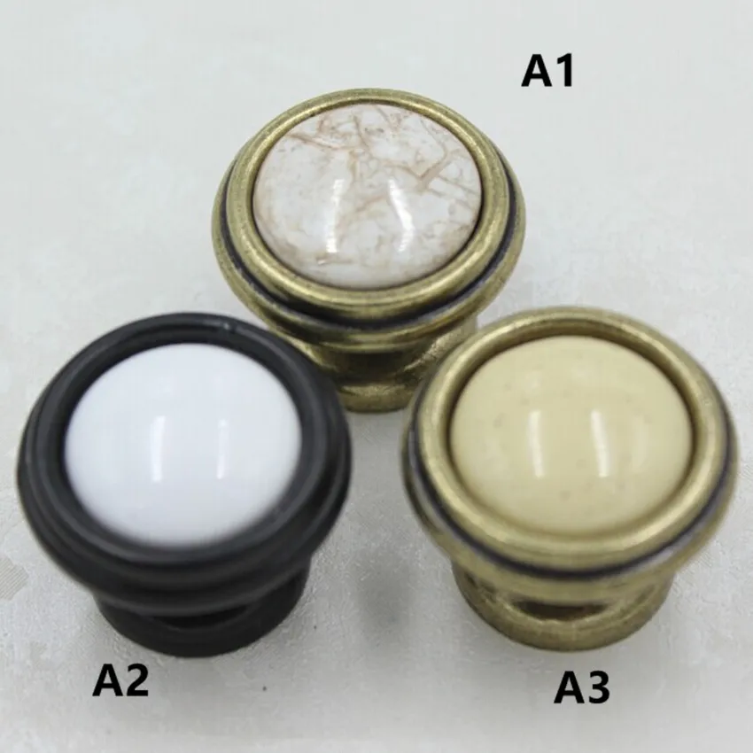 32mm Bronze Kitchen Knobs White Ceramic Drawer Pulls Bronze