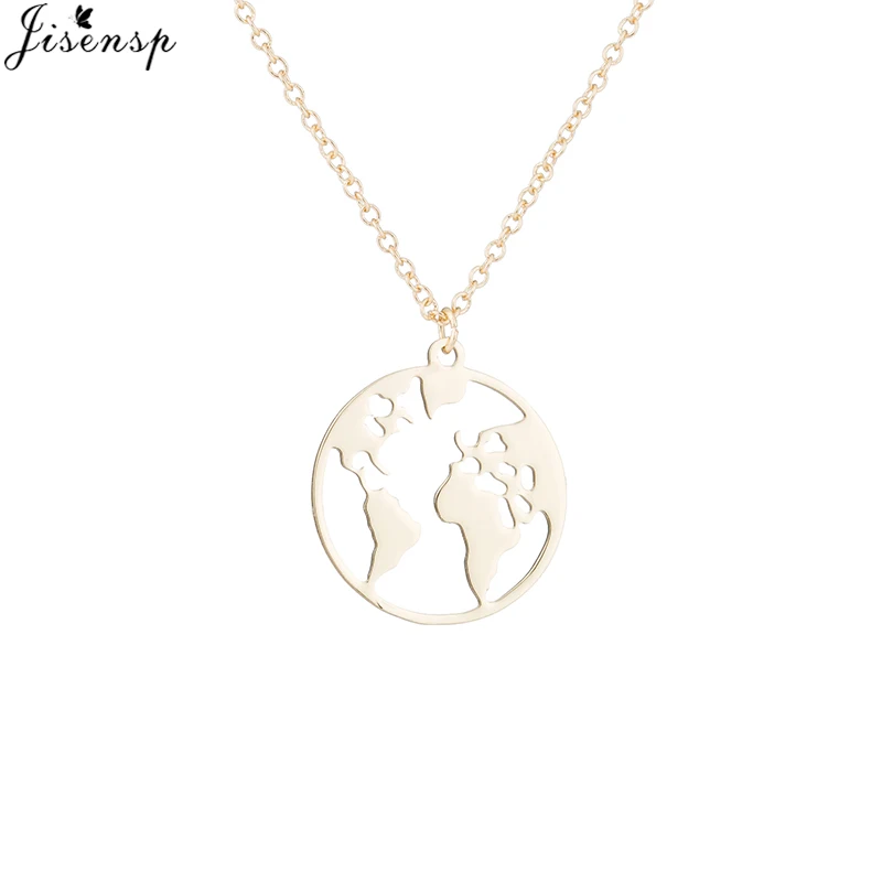 Jisensp, уникальный дизайн, карта мира, браслет из нержавеющей стали, простой, земля, браслеты, браслеты, модное ювелирное изделие для женщин, подарок - Окраска металла: gold necklace