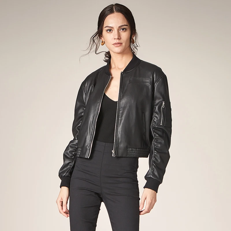 Женская куртка из искусственной кожи на молнии с длинным рукавом|jacket women casual|fashion