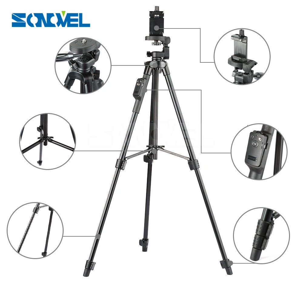 YUNTENG-5208-Aluminum-Tripod-with-3-Way-Head-Bluetooth-Remote-clip-for-Camera-Phone