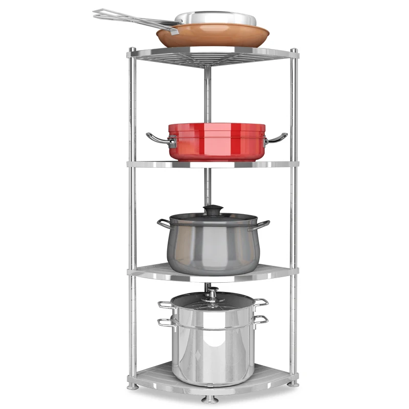 Kitchen Rack 304 Stainless Steel Storage Rack Floor Type Multi-layer Pot Rack Multi-function Household Corner Storage Shelf